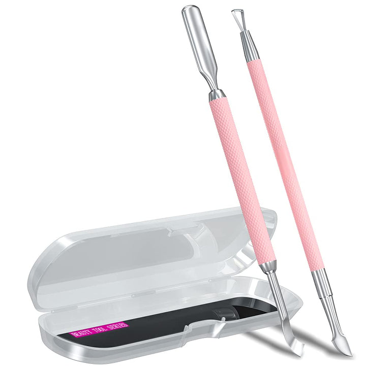 2PCS Metal Silver Cuticle Pusher and Scraper, Nail Trimmer Cutter Stainless Steel Gel Scraper Tool, Nail Polish Remover Peeler Durable Salon Manicure Pedicure Cleaner for Fingernail and Toenail