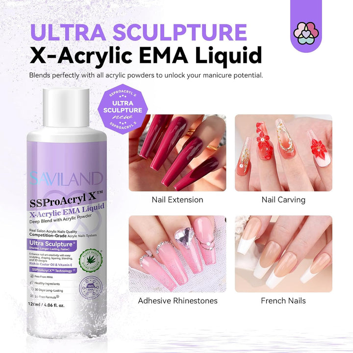 Monomer Acrylic Nail Liquid: 4 Oz Acrylic Monomer for Nails Extension with 12# Nail Brush Dappen Dish for Beginners DIY at Home Professional Salon Use