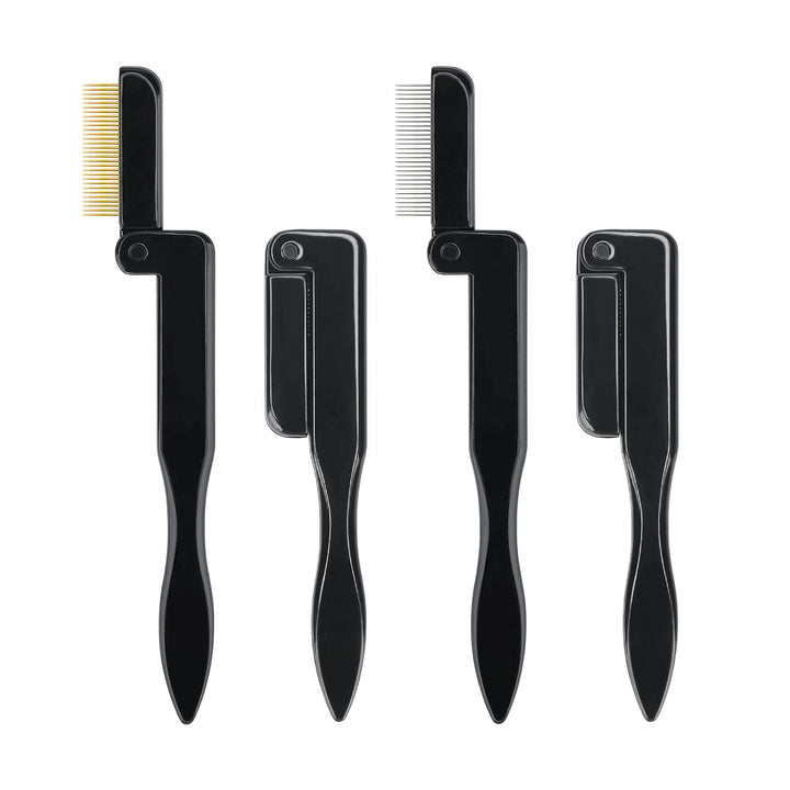 2PCS Folding Eyelash Comb, Eyelash Separator Tool, Black Eyebrow Comb Metal Teeth, Eyelash Brush Tool for Lash & Brow