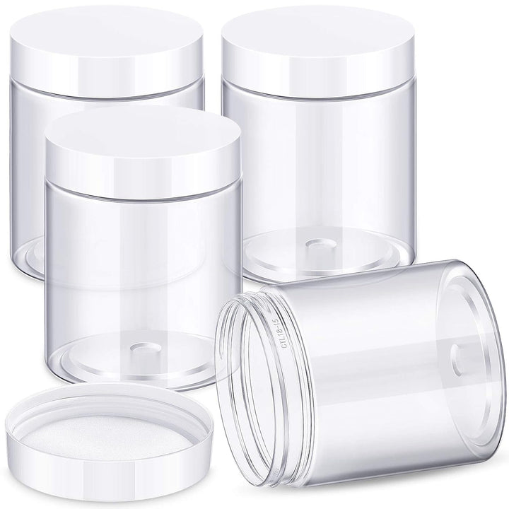 4 Pieces round Wide-Mouth Leak Proof Plastic Container Jars with Lids for Travel Storage Makeup Beauty Products Face Creams Oils Salves Ointments DIY Making(1 Ounce,White)