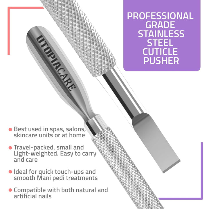 Cuticle Pusher Tool & Spoon Nail Cleaner, Professional Stainless Steel Cuticle Remover & Cutter, Durable Manicure & Pedicure Tool for Finger & Toenails, Silver