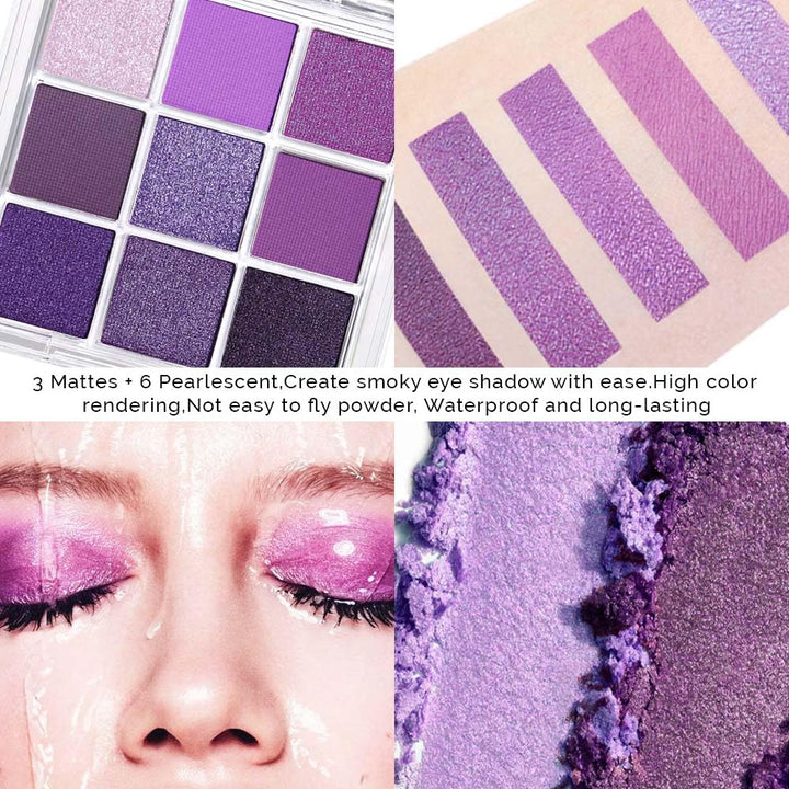 9 Colors Purple Glitter Eyeshadow Palette, Lavender Violet Purple Pink Glitter Metallic Shimmer Sparkly Eye Shadow Palette Makeup for Older Women Blue Eyes, Highly Pigmented Waterproof Eyeshadow