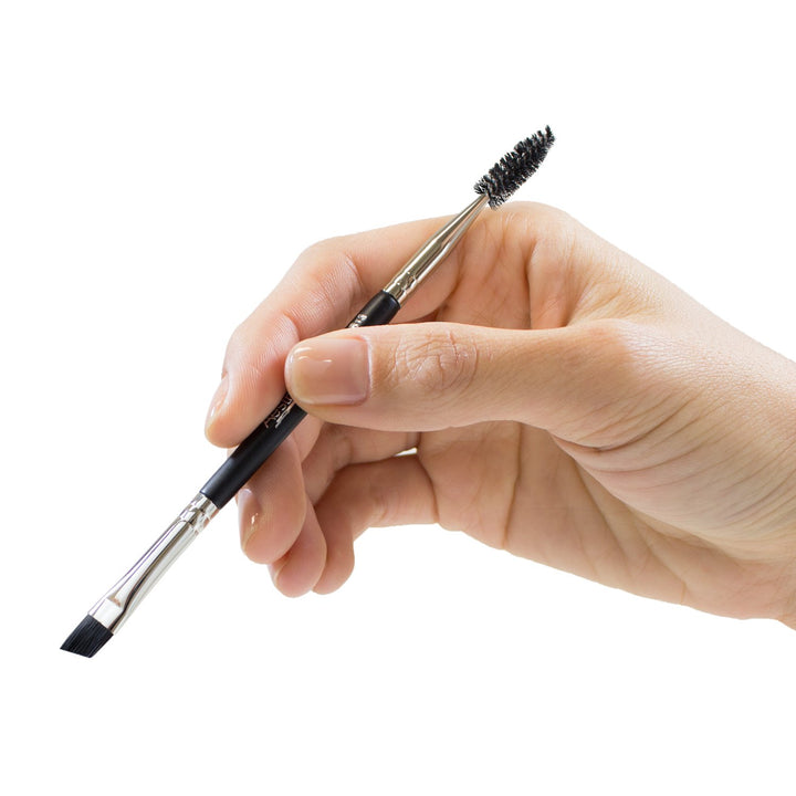 Pro Series Double Ended Eyebrow Brush & Spoolie - Angled Brow Brush for Precision Application & Blending of Eye Brow Powders, Waxes & Gels - Vegan & Cruelty Free