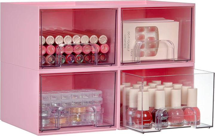 4 Pack Small Clear Stackable Storage Drawers,Acrylic Bathroom Makeup Organizer,Plastic Storage Bins for Vanity, Undersink, Kitchen Cabinets, Pantry, Home Organization