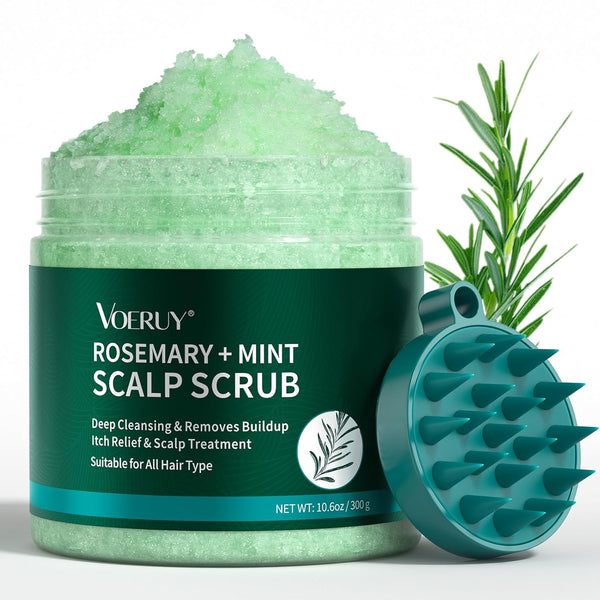 Scalp Scrub, Rosemary Scalp Exfoliator Scrub Shampoo, 2-In-1 Scalp Treatment with Mint Oil, Hair Treatment to Clarify and Remove Build up with Silicone Scalp Massager, 10.6Oz/300G