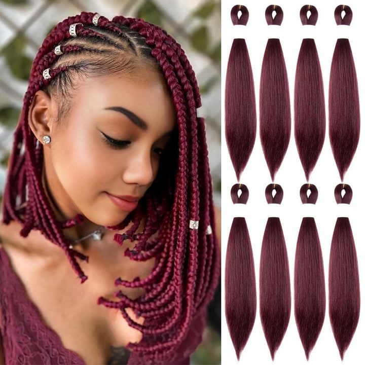 Purple Braiding Hair 20 Inch Pre Stretched Hair Long Straight Crochet Braids Yaki Texture Synthetic Fiber 4 Packs (Dark Purple)