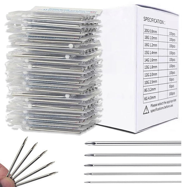 100Pcs Mixed Piercing Needles -  20G 18G 16G 14G 12G Hollow Needles Ear Nose Piercing Needle for Lip Tongue Belly Navel Nipple Professional Piercing Tools
