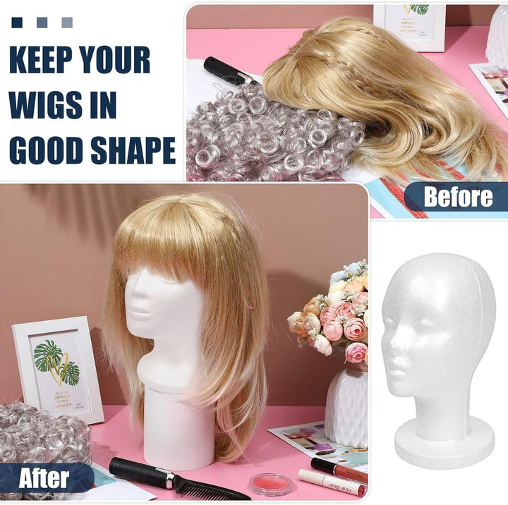 11.4-Inch Styrofoam Mannequin Head (1 Pack) - White Foam Wig Stand for Wigs, Hats, Masks, Hairpieces, Arts, Crafts, DIY Projects, Salon Display, and Travel Use
