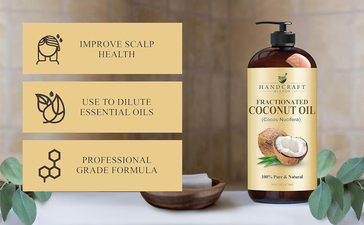 Fractionated Coconut Oil - 16 Fl Oz - 100% Pure and Natural - Premium Grade Carrier Oil for Skin, Hair and Body - Massage - Hair Tonic