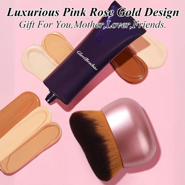 75MM Extra Large Self Tanner Kabuki Makeup Brush – Ultra Soft Dense Vegan Bristles for Body Makeup, Bronzer & Foundation–Applies Tanning Mousse, Lotion & Self Tanner–Rose Gold, Wet & Dry