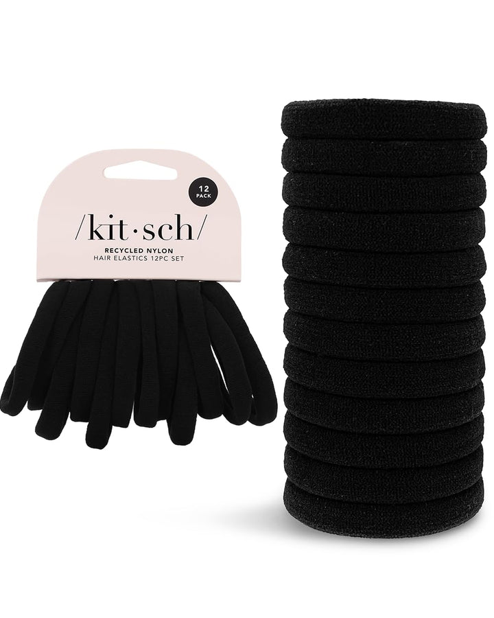 Nylon Hair Ties No Damage - Stretchable Elastics for Strong All-Day Hold, Ponytail Holders | Hair Accessories for Women & Girls | Ideal Gifts for Women - Black, 12 Pcs