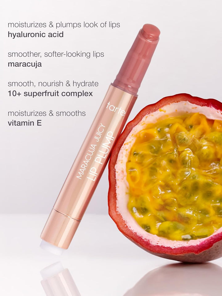Tarte Maracuja Juicy Lip Plump – Hydrating & Volumizing Lip Plumper Gloss Balm with Nourishing Hyaluronic Acid & Vitamin E, Plumps & Moisturizes, Vegan & Cruelty-Free