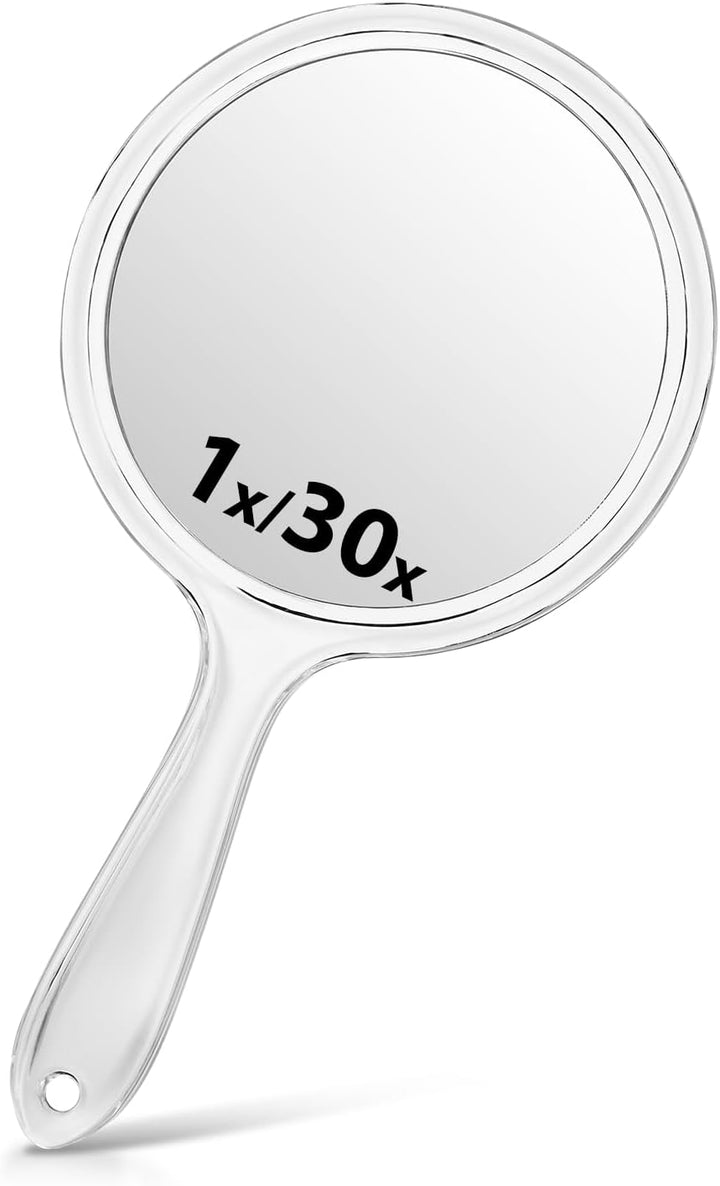 Hand Mirror, Double-Sided 1X/5X Magnifying Mirror with Handle, Acrylic, 8.3" L X 4.5" W, Clear, Pack of 1