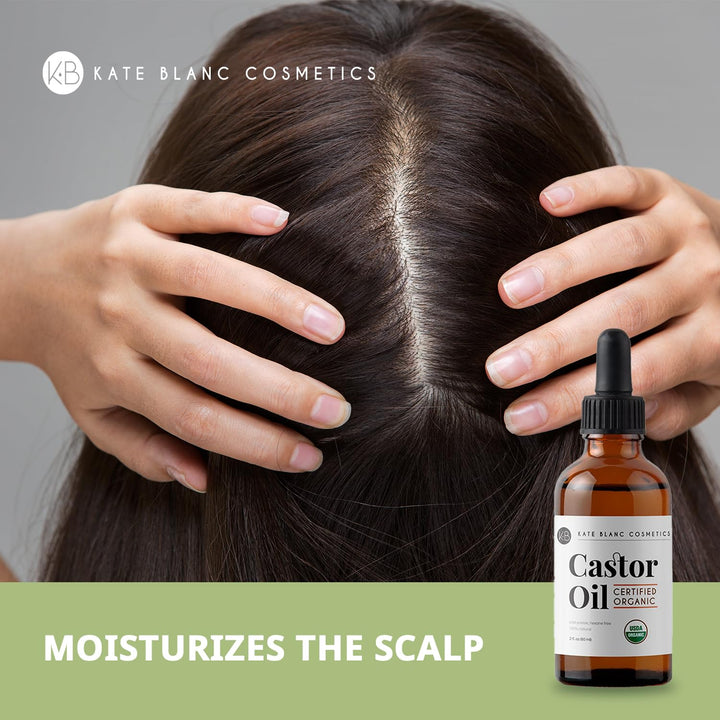 Castor Oil Organic for Hair, Lashes, Face (2Oz), 100% Pure, Cold Pressed, Hexane Free. Eyelash Serum for Thicker-Looking Eyelashes & Eyebrows