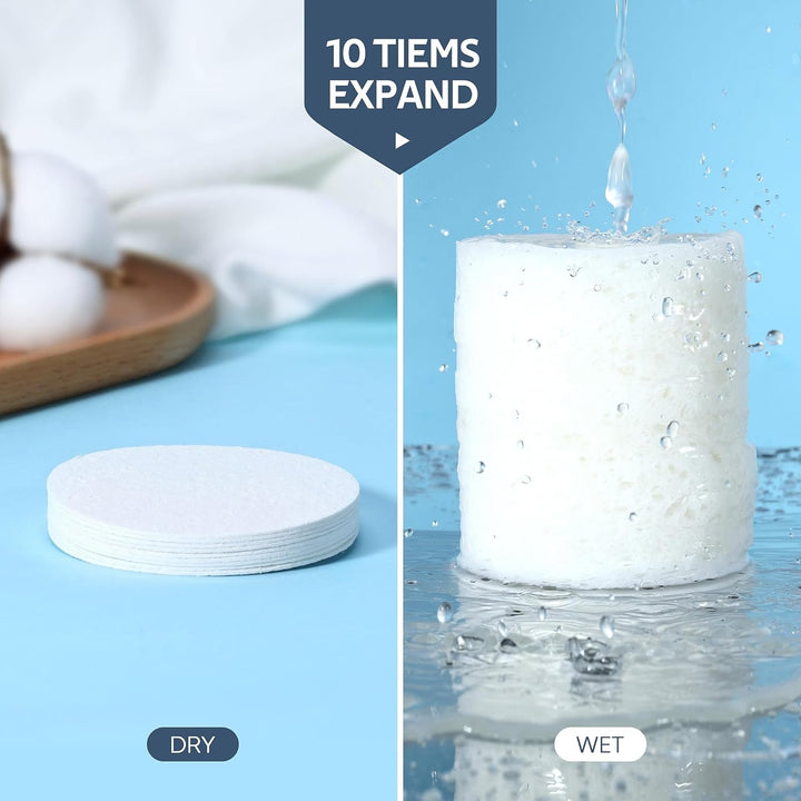 50-Count Compressed Facial Sponges,  White Cellulose 100% Natural Cosmetic Spa Sponges for Facial Cleansing, Exfoliating Mask, Makeup Removal