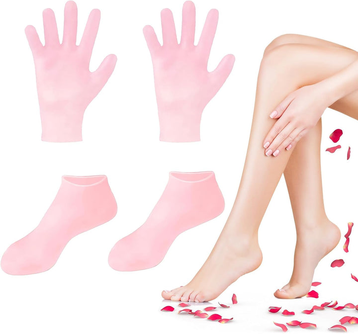 4 Pairs Silicone Socks Gloves Set for Dry Cracked Feet and Hands, Silicone Foot Socks for Women, Moisturizing Feet