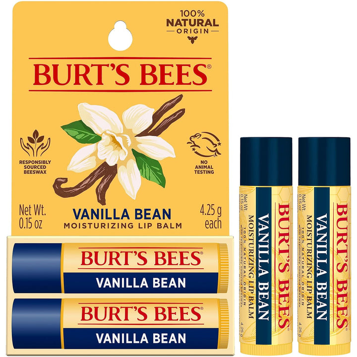 Lip Balm - Vanilla Bean, Lip Moisturizer with Responsibly Sourced Beeswax, Tint-Free, Natural Origin Conditioning Treatment, 2 Tubes, 0.15 Oz.