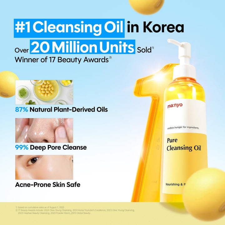 Pure Cleansing Oil, Natural Oil Cleanser for Face, Makeup Blackhead Remover, Korean Skin Care, 6.76 Fl Oz (200Ml)