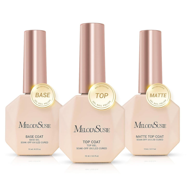 Top Coat Builder Gel Base Coat No Wipe Glossy Set Long Lasting Shine Finish Soak off UV LED Nail Lamp Nail Polish Art Design Manicure Kit Perfect Gifts for Women Girls 3 Pcs 15Ml Clear