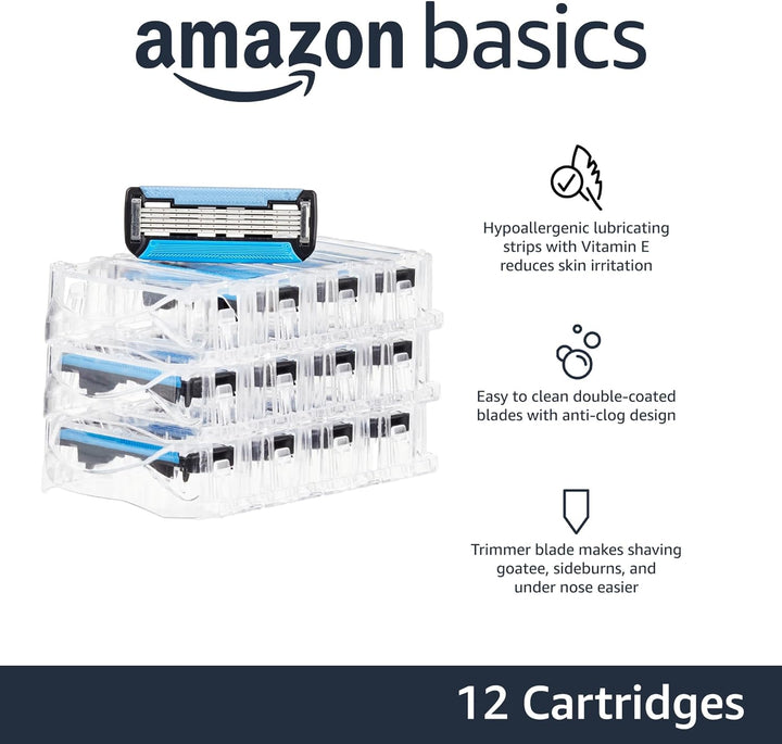 5-Blade Razor Refills for Men with Dual Lubrication, Precision Beard Trimmer, Comfortable Shave, 12-Pack (Fits  Razor Handles Only)