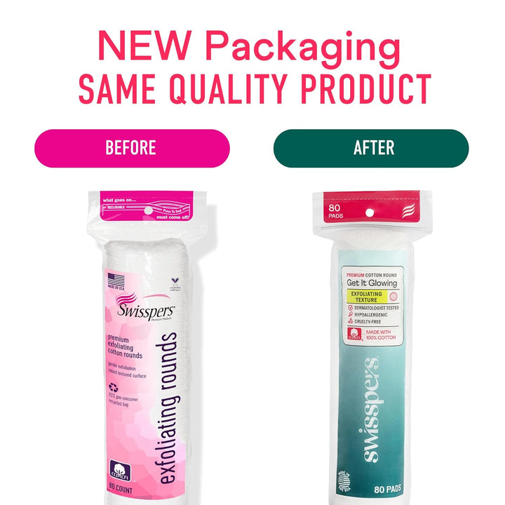 Premium Exfoliating Rounds, 2 Distinct Raised Textured Surface, Cotton Facial Pads, 80 Count Re-Closable Bag