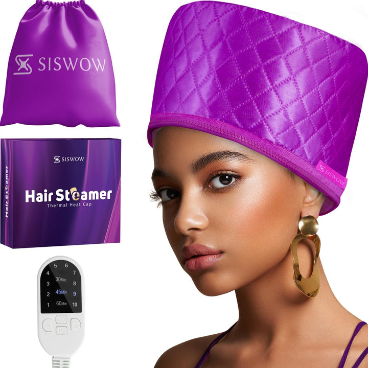 Hair Steamer for Natural Hair Home Use W/10-Level Heats up Quickly, Heat Cap for Deep Conditioning - Thermal Heat Cap for Black Hair, Great for Deep Conditioner (Black)