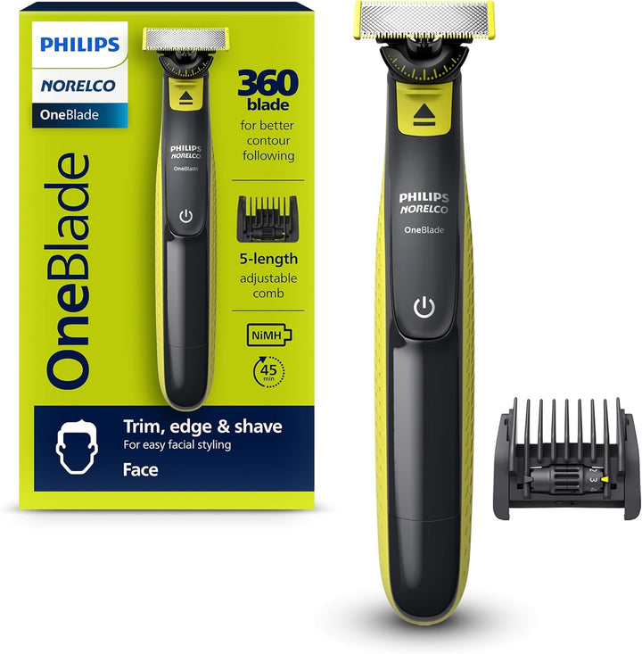 Philips Oneblade 360 with Connectivity Hybrid Face, Electric Beard Trimmer and Shaver, with 360 Blade Technology, 1X360 Blade for Face, 5In1 Adjustable Comb, Model QP4530/90