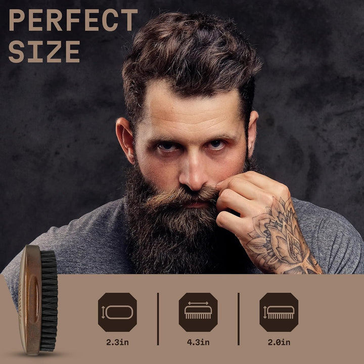Beard Brush for Men - 4.3-Inch Beech Wood Handle, Brown - Boar Bristle Beard Brush, Travel Size Detangler & Static Reducer