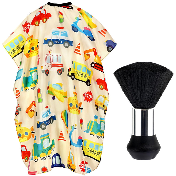 Kids Hair Cutting Cape,Professional Kids Barber Cape and Neck Duster Brush Cartoon Hairdresser Apron with Adjustable Closure for Children Salon Barber Supplies for Kids & Adults 55X39 Inches