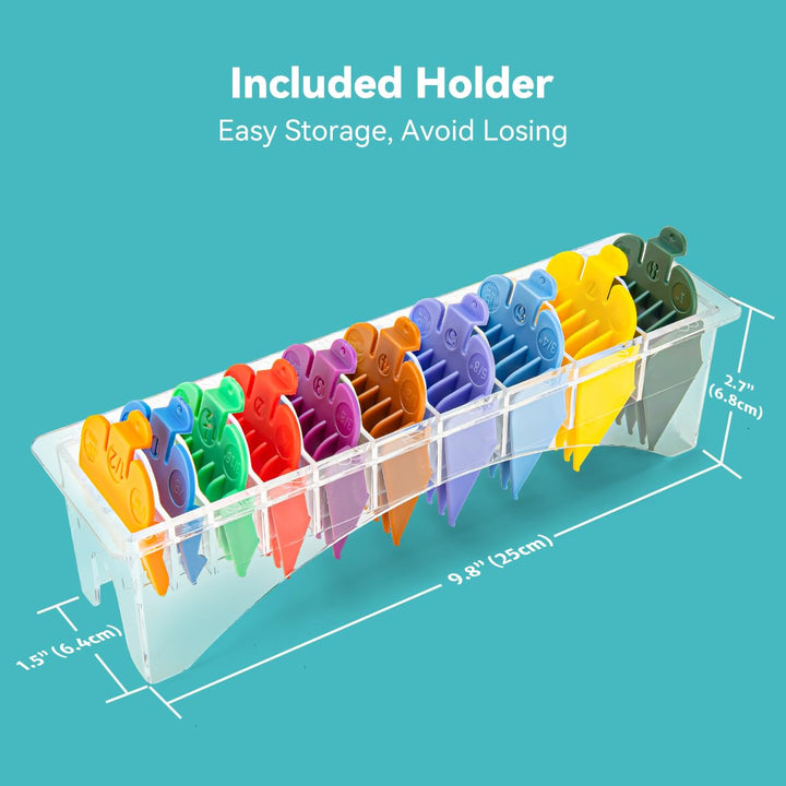 10 Professional Hair Clipper Guards Cutting Guides Compatible with Most Wahl Clippers with Organizer, Color Coded Clipper Combs Replacement - 1/16" to 1"