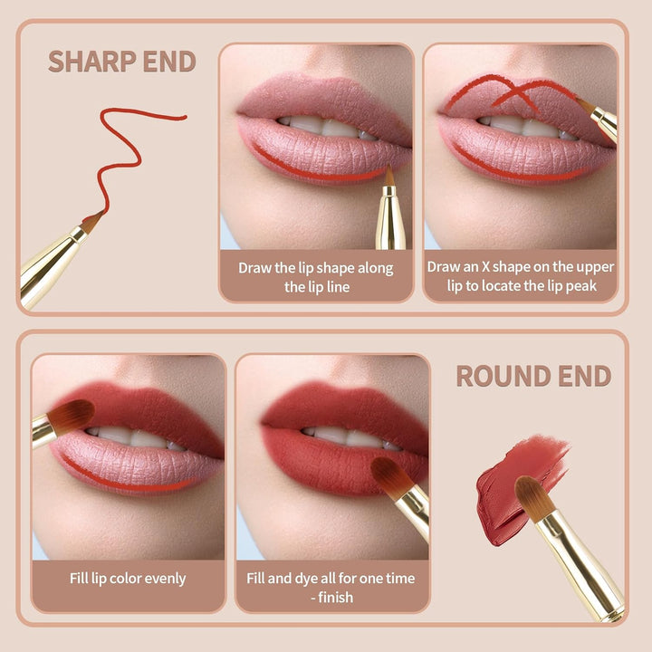 3 Pack Retractable Lip Brush for Lipstick, Retractable Lip Brushes Double-Ended Travel Lip Makeup Brush Set for Lipstick Lip Gloss Include Lid