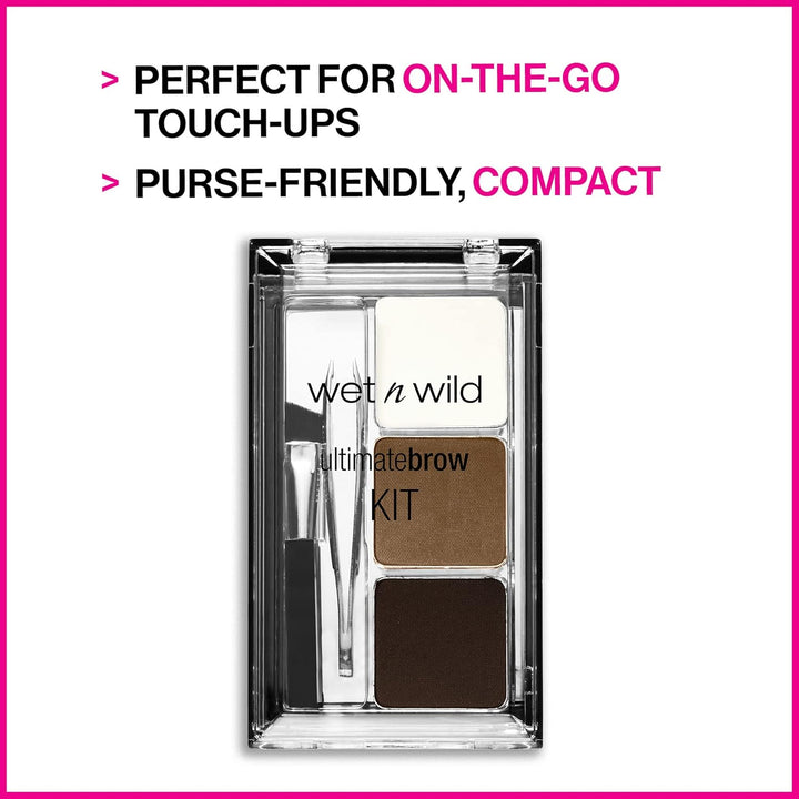 Ultimate Eyebrow Makeup Kit, Long-Lasting Matte Brow Powder, Tweezers, Wax & Brush, Built-In Mirror, Purse-Friendly Compact - Dark Brown