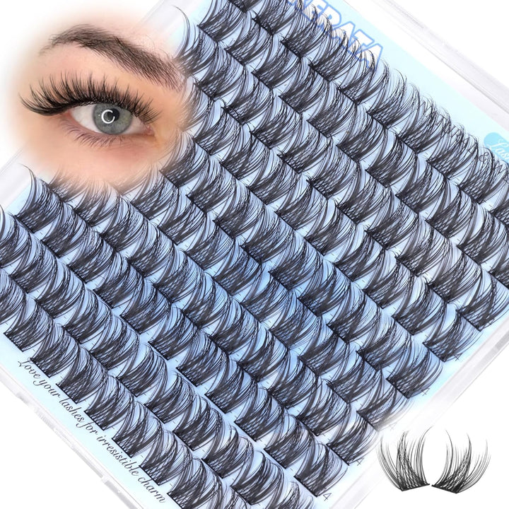 Natural Lash Clusters Wispy Eyelash Clusters 110Pcs Cluster Eyelash Extensions C Curl Individual Lashes 10-16MM Mix Length Natural Look Lashes Clusters with Thin Lash Band, Black