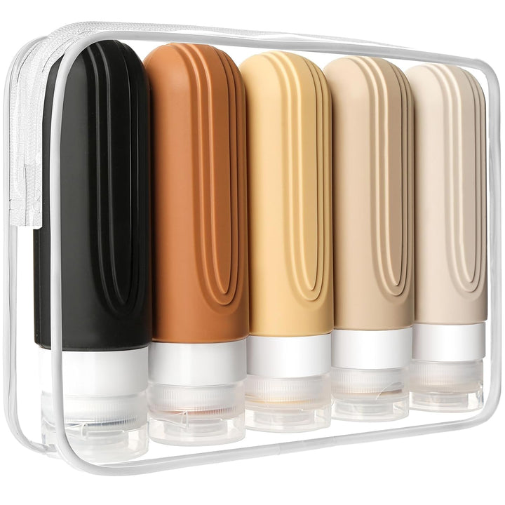 Travel Bottles for Toiletries, 5 Pack TSA Approved Travel Size Containers, 3Oz Leak Proof Refillable Travel Accessories for Shampoo Conditioner, BPA Free Travel Bottles with Toiletry Bag