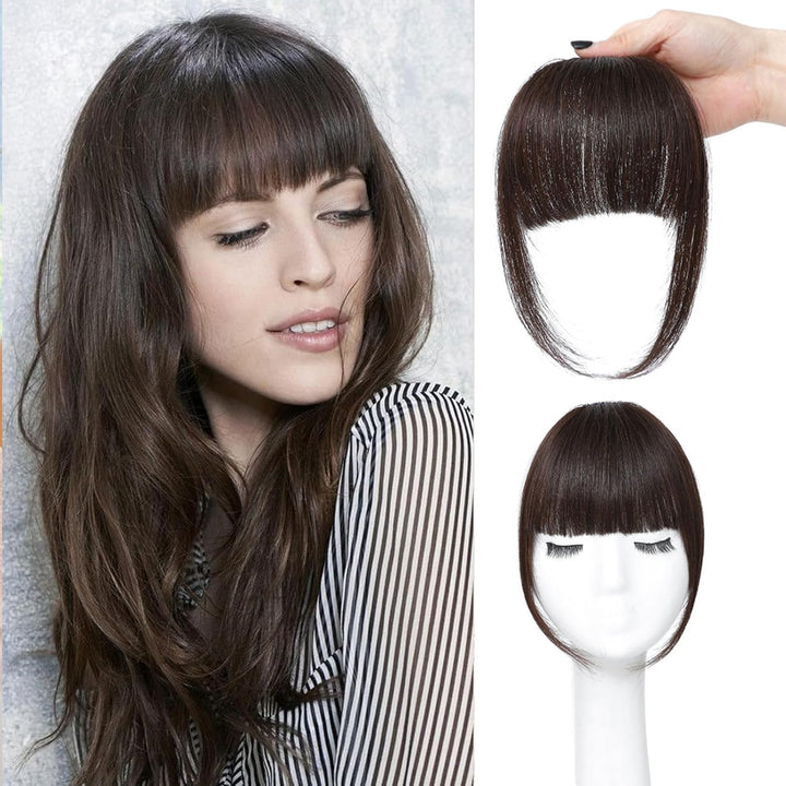 Clip in Bangs 100% Real Human Hair Extensions Wispy Natural Black Fake Bangs Hair Clip on Bangs for Women Fringe with Temples Hairpieces Faux Bangs for Daily Wear