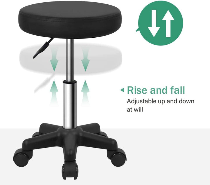 round Rolling Stool Height Adjustable Stool with Wheels for Spa Salon Massage Black