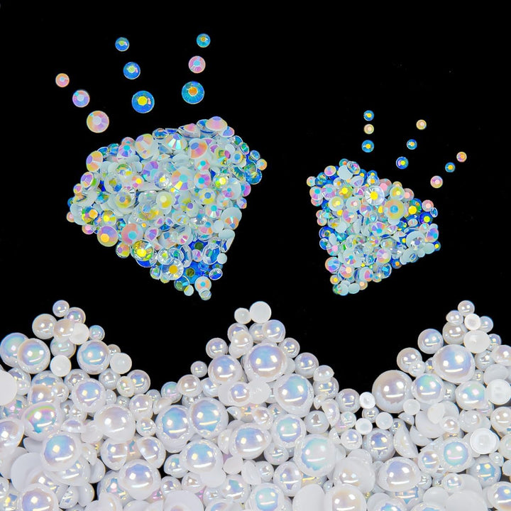 51G White Half Pearls for Crafting 4Mm 5Mm 6Mm 8Mm 10Mm Mix Sizes Pure White Flatback round Beads Charms for Nails Face Eyes Makeup Tumblers Bottles DIY Crafts Bedazzling Clothes Shoes Phones