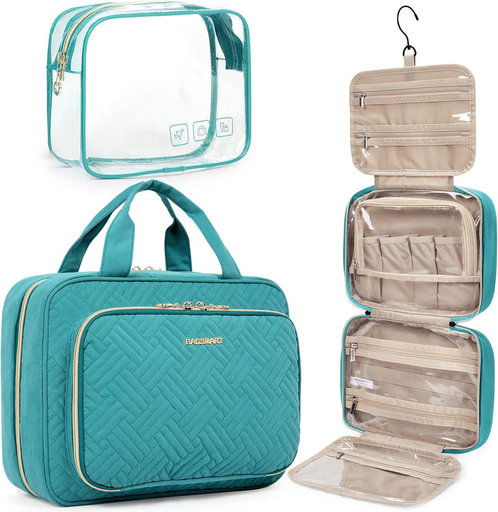 Toiletry Bag Hanging Travel Makeup Organizer with TSA Approved Transparent Cosmetic Bag Makeup Bag for Full Sized Toiletries, Medium-Black