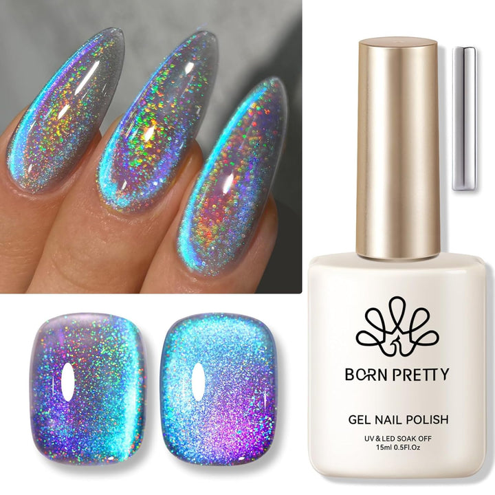 9D Cat Magnetic Eye Gel Nail Polish Holographic Rainbow Gel Polish Blue Purple Soak off U V LED Gel Polish Nail Art Design Manicure Salon DIY Home 15ML