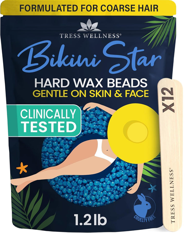 Wax Beads for Sensitive Skin - Safe for Face & Skin - Dermatologically Tested - At-Home Kit for Face, Bikini, Brazilian & Full Body - Bikini Star 1.2Lb