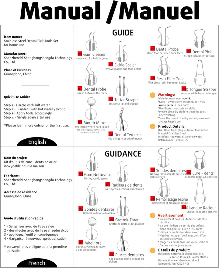 10 Pack Dental Tools, Professional Plaque Remover for Teeth Cleaning Tools Set, Stainless Steel Hygiene Kit with Dental Pick Tooth Scraper Plaque Tartar Remover Tongue Cleaner - with Case