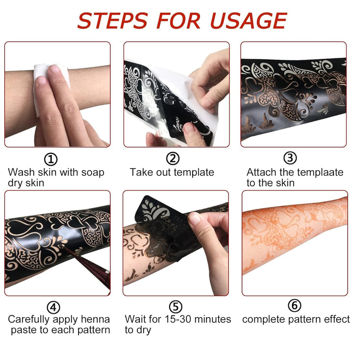 Large Henna Tattoo Stencil Kit,8 Sheets Henna Tattoo Stickers for Hand Forearm Glitter Airbrush Diy Tattooing Template, Indian Temporary Tattoo Stickers for Women Girls