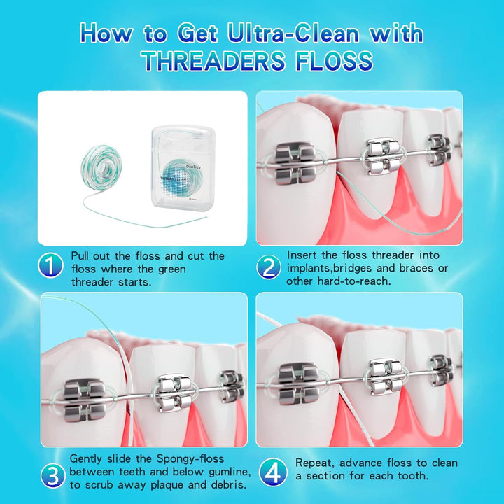 840D Fluffy Floss Threaders,Deep Clean Dental Floss for Braces, Bridges, and Implants,Super Floss Pre-Cut (100 Count (Pack of 2))