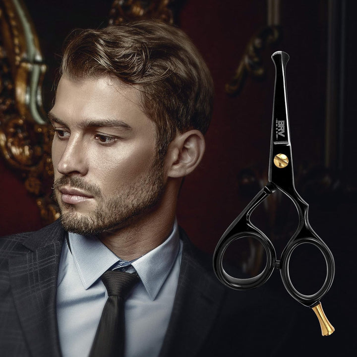 Rounded-Tip Small Trim Scissors for Men 4.2" | High Carbon Stainless Steel | Nose Hair for Men | Professional Grooming Scissors for Beard, Mustache & Ear Hair - RIGHT HANDED (Black)