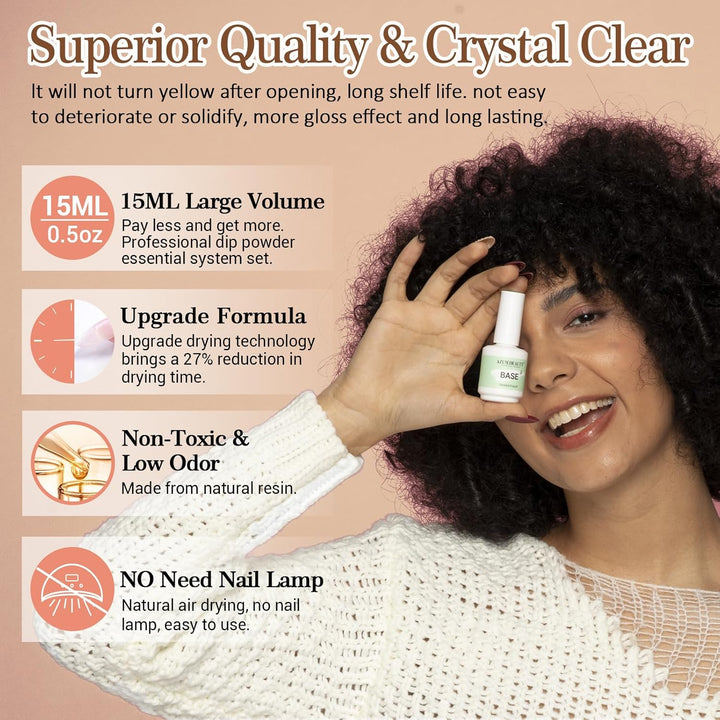 Dip Powder Liquid Set 15Ml/0.5Oz 8 Pcs Dipping Base Activator and Top Coat Brush Saver Nail File Necessary Tools for Dip Kit No Lamp Needed