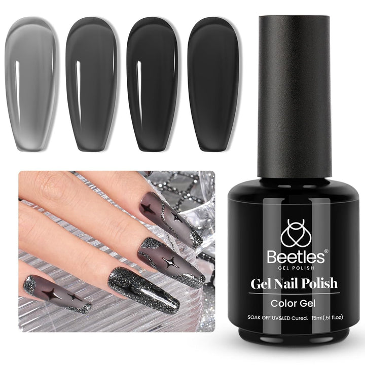 Beetles White Gel Nail Polish Black Gel Polish Kit 2 Pcs 15Ml Black and White Polish French Nails Soak off Led Nails Art Manicure Salon Diy at Home