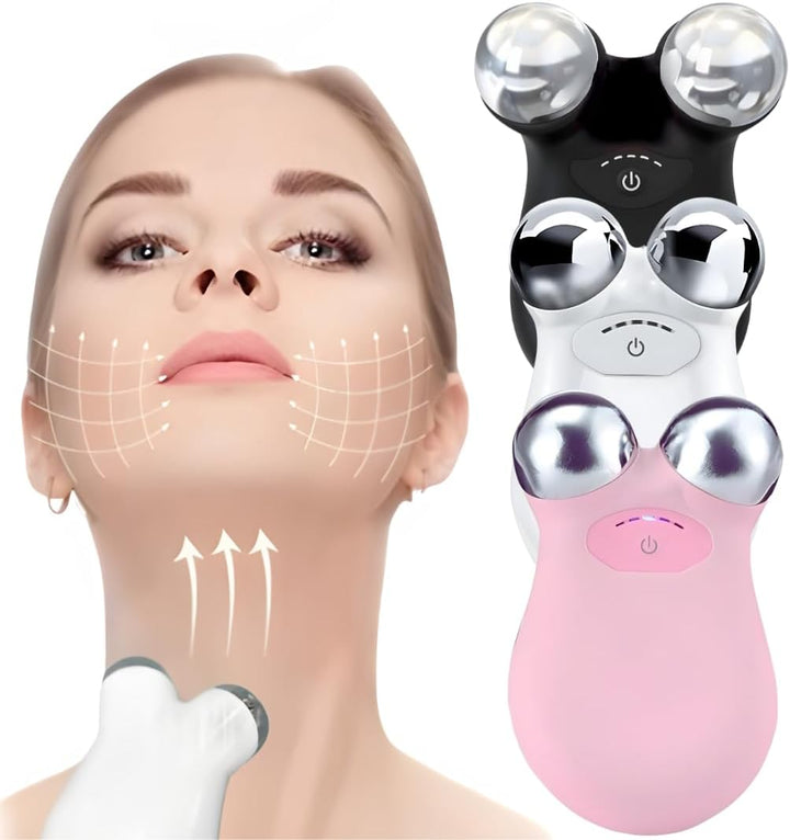 Microcurrent Facial Sculpting Device, Dual Sphere Face & Neck Tightening Tool, Portable Skin Firming & Contouring Device, Available in Pink, White, Black (Pink)