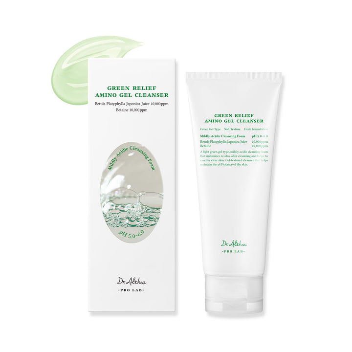 Green Relief Amino Gel Cleanser | Lightweight & Hydrating Makeup Remover | Daily Face Wash with Hyaluronic Acid | Korean Vegan Skincare for All Skin Types | 3.38 Fl Oz