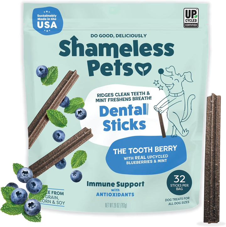 Dental Treats for Dogs, the Tooth Berry - Healthy Dental Sticks with Immune Support for Teeth Cleaning & Fresh Breath - Free from Grain, Corn & Soy