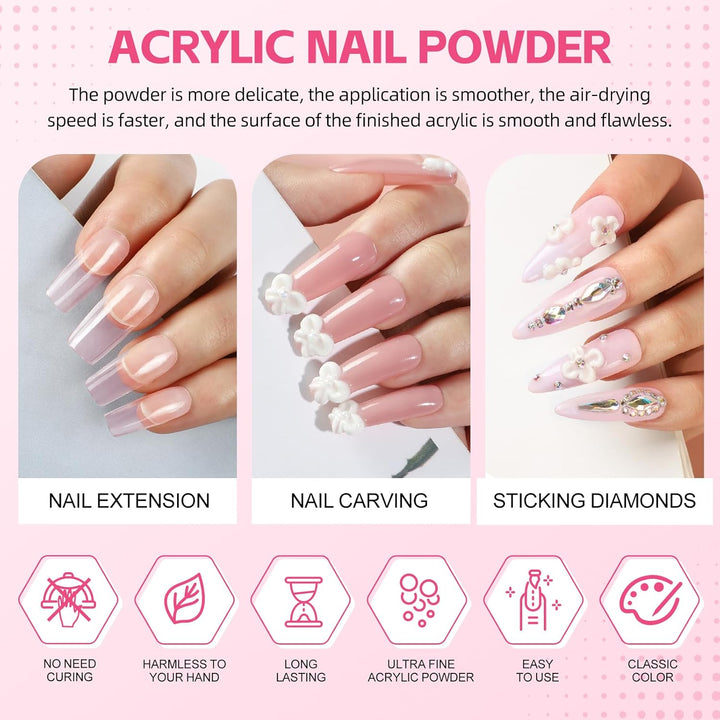 Acrylic Nail Kit for Beginners with Everything Nude Pink Clear Acrylics Powder with U V Light Glitter Decorations Professional Nails Kit Acrylic Set Gift for Women